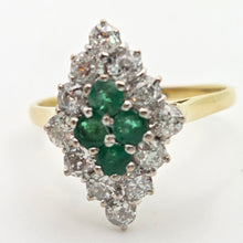 Load image into Gallery viewer, 2318: Vintage: 18ct Gold Emeralds Diamonds Marquise Set Art Deco Style Ring- From 1977
