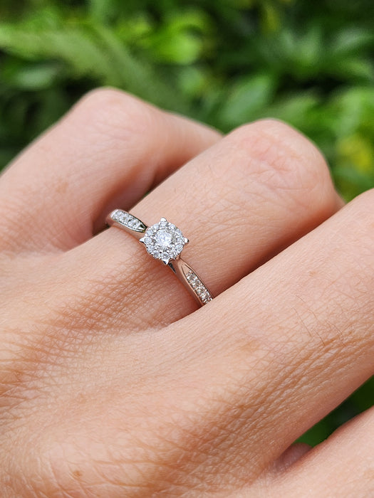 1992: Vintage: 9ct White Gold 11 Natural Diamonds Dress/Stacker Ring- Petite, sparkling beauty