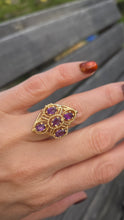 Load image into Gallery viewer, 6294 Vintage: 14ct Gold Purple Amethysts Openwork Geometric Set Cocktail Ring
