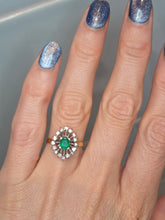Load image into Gallery viewer, 2032: Vintage: 18ct Gold Emerald Diamonds Openwork Marquise Cluster Ring
