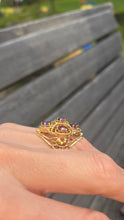Load image into Gallery viewer, 6294 Vintage: 14ct Gold Purple Amethysts Openwork Geometric Set Cocktail Ring

