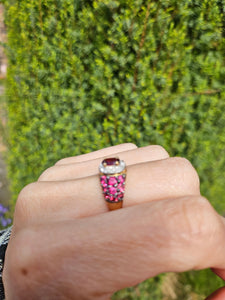 1600: Vintage; 9ct Gold Vibrant Rubellites Diamonds Cocktail Ring- a striking beauty