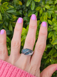 1020: Vintage; Spectacular: 9ct White Gold Blue & White Diamonds Cocktail Ring-1.73 carats