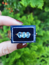 Load image into Gallery viewer, 8258: Vintage: 18ct Gold Blue Aquamarines Baguette Cut Diamonds Dress Ring
