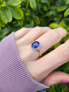 0065: Vintage: 9ct Gold Persian Blue Sapphire Diamonds Dress Ring- lovely cut and colour