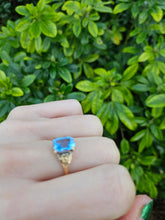 Load image into Gallery viewer, 0520: Vintage 9ct Gold  Emerald Cut Persian Blue Topaz Solitaire
