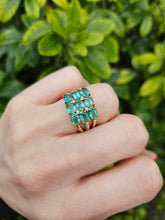 Load image into Gallery viewer, 1253: Vintage 9ct Gold Emeralds Diamonds Tiered Statement Ring- fabulous
