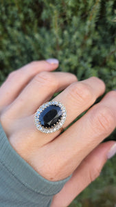 Vintage: 9ct Gold Australian Blue Sapphire 24 Natural Diamonds Diana Cluster Ring