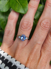 Load image into Gallery viewer, A7716: Vintage; 18ct Gold Platinum Set Blue Aquamarine Twin Diamonds Ring- old and beautiful
