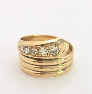 1868: Vintage: Statement 18ct Gold Natural Diamonds (0.63ct) Snake Ring- Large finger size