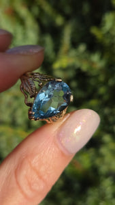 Vintage: Statement 9ct Gold Pear-Cut Swiss Blue Topaz Cocktail Ring