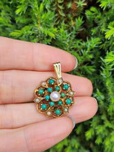 Load image into Gallery viewer, 1595: Vintage: 9ct Gold Turquoise Pearl Floral Pendant -From 1972
