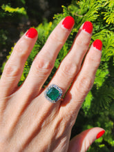 Load image into Gallery viewer, 1722: Vintage: 18ct Gold Emerald &amp; Diamonds Square Set Cocktail Ring- exceptional
