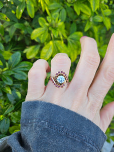 0796: &nbsp;Vintage: 18ct Gold Ice White Zircon Rubies&nbsp; Cluster Ring- statement, rare combination