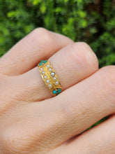 Load image into Gallery viewer, 0365: Vintage; 9ct Gold Turquoise Seed Pearls  Tiered Ring- From 1948
