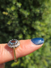 Load image into Gallery viewer, 2338: Vintage: 18ct Gold Blue Aquamarine 12 Diamonds Ring - Platinum setting
