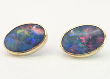 Load image into Gallery viewer, 2082:Vintage: Large Blue 14ct Gold Australian Blue Opal Stud Earrings- fabulous statement earrings
