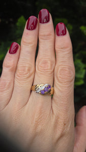 2449 Vintage 9ct Gold Amethyst Diamonds Dress Ring