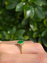 Load image into Gallery viewer, 2011: Vintage: 14ct Gold 3 Emeralds Diamonds Dress Ring- Art deco style
