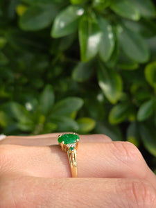 2011: Vintage: 14ct Gold 3 Emeralds Diamonds Dress Ring- Art deco style