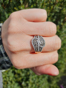 1440:  Vintage;: Statement 9ct Gold Champagne White Diamonds Cocktail Ring- FAB
