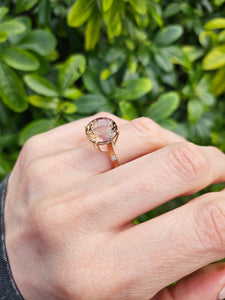 0866: Vintage: Exquisite 9ct Gold Round Cut Ametrine Diamonds Cocktail Ring