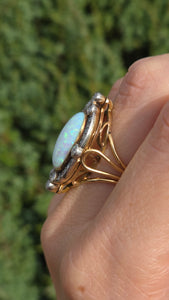 2358 Victorian: 18ct Gold Opal Round Old Cut Diamonds (1.42ct) Cluster Ring