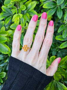 0535: Vintage: 9ct Gold Orange Sapphires Cluster Ring- lovely cut and colours