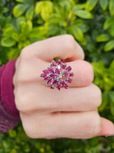 Load image into Gallery viewer, 0127: Vintage: 18ct White Gold Pink Rubies Diamonds Spray Cluster Ring
