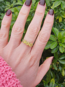 7127:Vintage & Rare: 10ct Gold Yellow Tourmalines Diamonds Dress Ring-crisp, clean and sparkling.