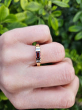 Load image into Gallery viewer, 0864: Vintage: 14ct Gold Emerald Cut Almandine Garnets Dress/Stacker Ring-&nbsp;
