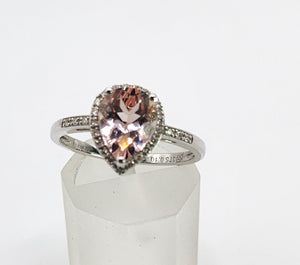 1700: Vintage: 9ct White Gold Pink Morganite 26 Diamonds Dress Ring- petite, sparkling, pink
