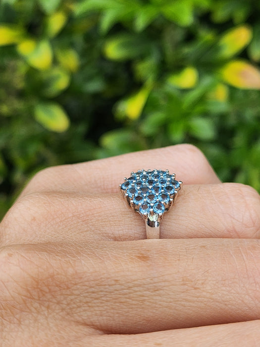 6105: Vintage & Rare: 9ct White Gold 23 Blue Aquamarines geometric Set Cocktail Ring