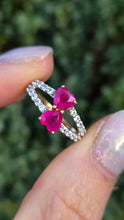 Load image into Gallery viewer, Vintage:  9ct Gold Rubies Glacier Topaz Love Hearts Ring
