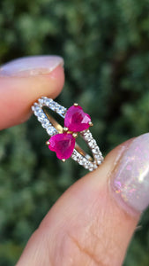 Vintage:  9ct Gold Rubies Glacier Topaz Love Hearts Ring