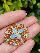 Cargar imagen en el visor de la galería, 1904: Vintage Old: Large 9ct Gold Pendant &amp; Brooch 12 Vivid Opals - Beautiful colour play
