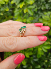 Load image into Gallery viewer, 0418: Vintage: 14ct Gold Emeralds Diamonds Openwork Ring- lovely combination
