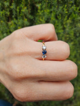 Load image into Gallery viewer, 0269: Vintage; 18ct Gold Blue Sapphire Diamonds 3-Stone Straight Ring- very fine example

