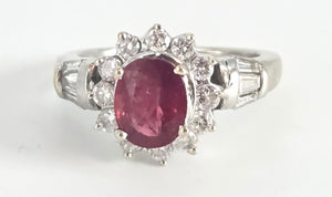 6335 Vintage; 18ct White Gold Ruby (1.1ct) Diamonds (0.73ct) Ring
