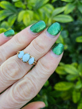 Load image into Gallery viewer, 0743: Vintage: 9ct Gold White Opals Trilogy Ring- Date-Mark 1988- vibrant colours
