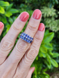 0331: Vintage: 9ct Gold Blue Tanzanites Diamonds Tiered Cocktail Ring- FAB