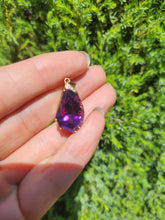Load image into Gallery viewer, 1762: Vintage; 9ct Gold Teardrop Cut Amethyst Diamonds Pendant- nice weight, lovely cut &amp; colour
