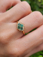 Load image into Gallery viewer, 1888L Vintage: 18ct Gold Emeralds &nbsp;16 Diamonds Cluster Ring- Geometric beauty
