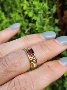1569: Antique Medieval  14ct Gold Heart-Cut Garnet Posy Ring- "POUR AMOR,SAY DULC"