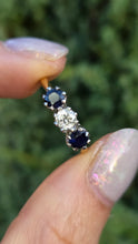 Load image into Gallery viewer, Vintage: 18ct Gold Platinum French Blue Sapphires Round Full Cut Diamond Ring
