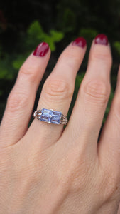 2404 Vintage: 9ct White Gold Light Blue Sapphires Dress Ring