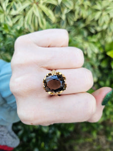 0498: Vintage: 9ct Gold Large Cognac Quartz Ring- Date Mark 1972