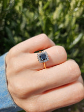 Cargar imagen en el visor de la galería, 6084 Vintage: 18ct Gold Princess Cut Blue Sapphire 16 Diamonds Square Set Ring- Hallmarked London 1968
