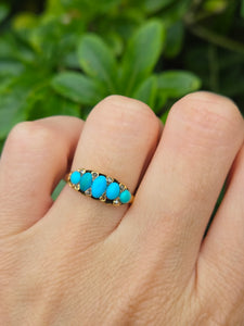 2039: Vintage: 18ct Gold Turquoises Edwardian Style Ring- From 1942