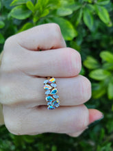 Load image into Gallery viewer, 0459: Vintage: 9ct Gold Mercury Topaz Diamonds Dress Ring- amazing array of colours
